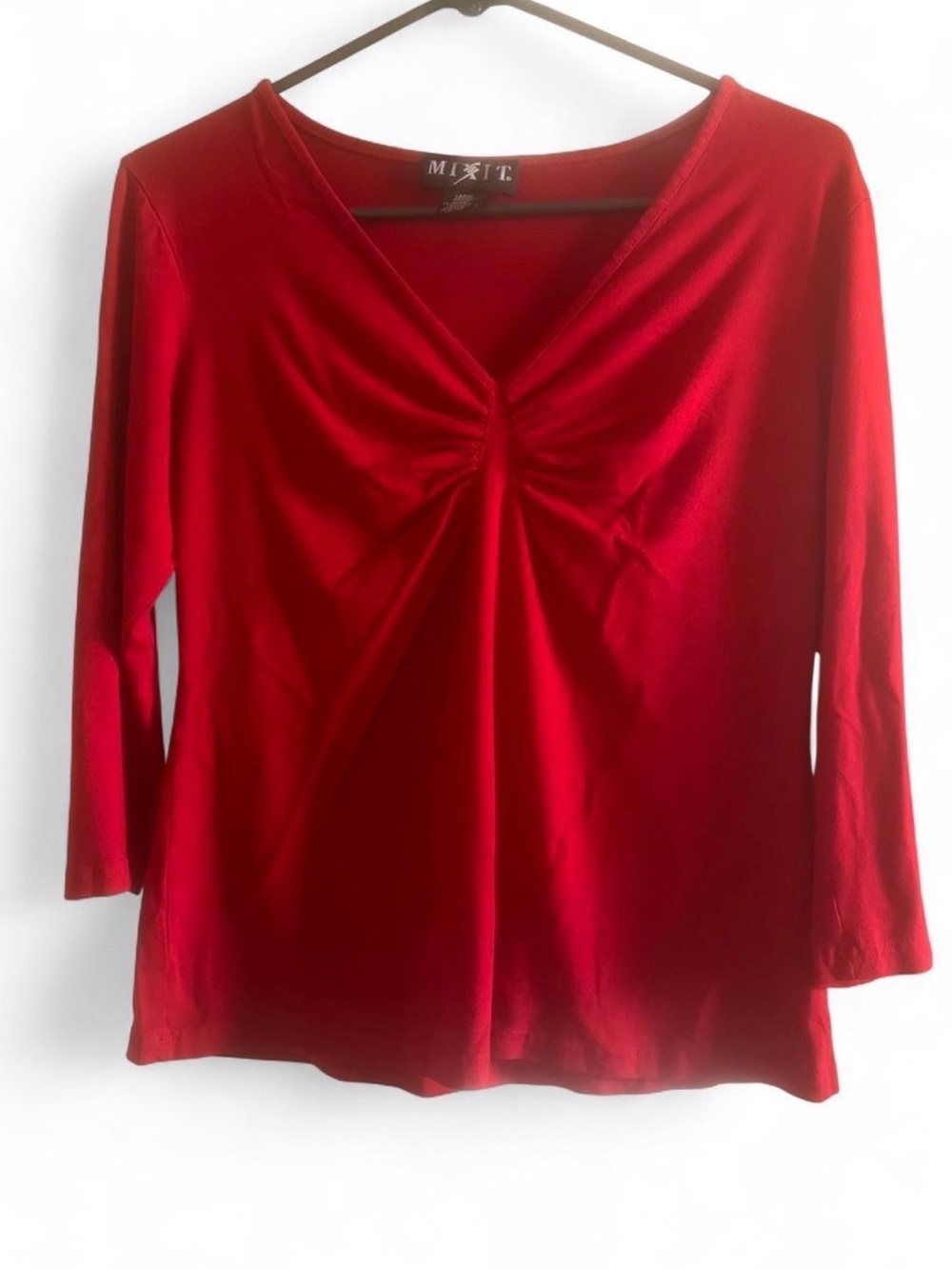 Mixit Red V-Neck Gathered Front Long Sleeve Top